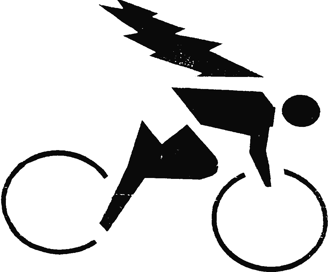 Flash's Bicycle Barn logo: a rider with a lightning bolt off their back